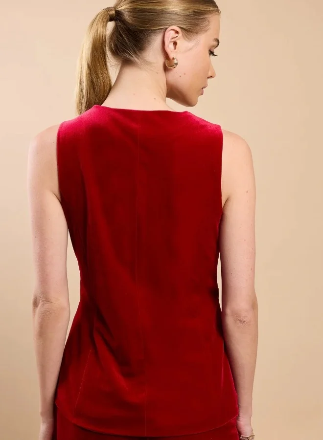 Little Mistress Ruby Red Sleeveless Waistcoat