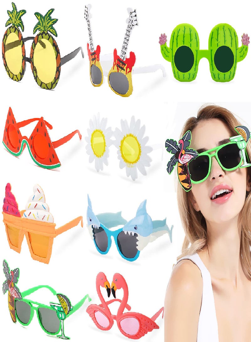 Zikra Luau Party Sunglasses, 9 Pairs Funny Hawaiian Glasses, Hawaiian Glasses for Summer Pool Beach Party Decorations, Beach Themed Party Favor, Photo Booth Props Beach Themed for Adults Kids - Image 1