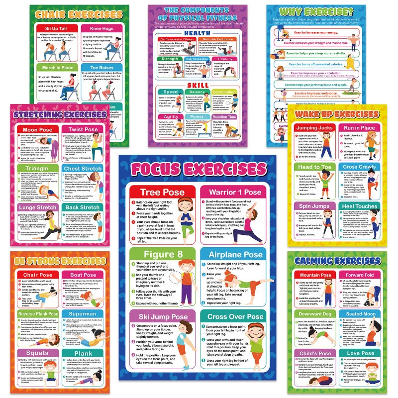 gisgfim Exercise Posters Stretching Yoga Workout Poster Physical Educational Fitness Decoration Physical Bodyweight Workout Guide Chart for Home Classroom Gym Men Women Laminated Colored Illustration - Image 2