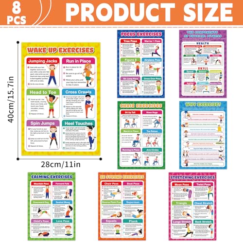 gisgfim Exercise Posters Stretching Yoga Workout Poster Physical Educational Fitness Decoration Physical Bodyweight Workout Guide Chart for Home Classroom Gym Men Women Laminated Colored Illustration - Image 3