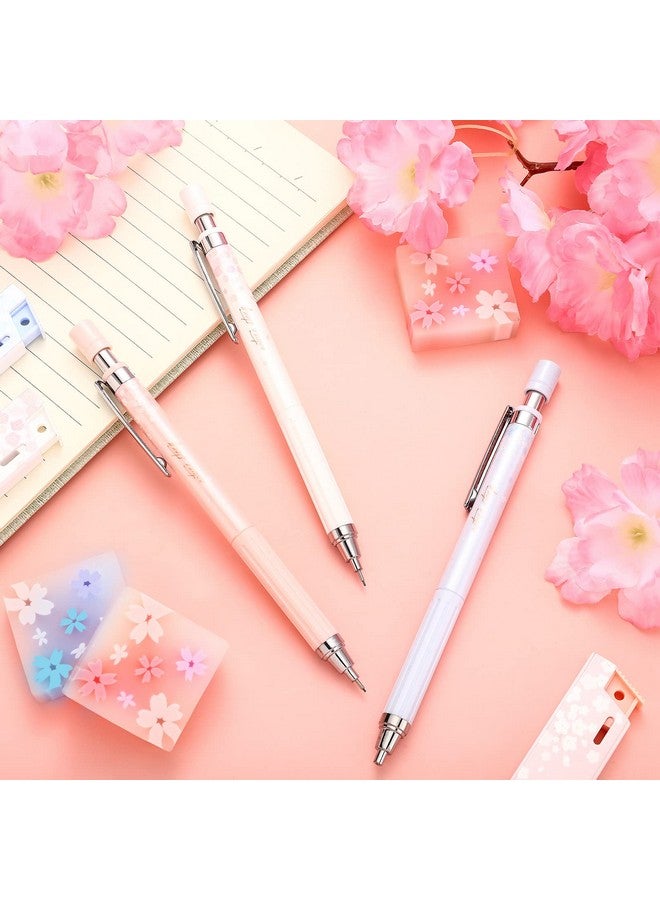 Chinco 15 Pcs Cherry Mechanical Pencil Set Include 6 Pcs Japanese Kawaii Automatic Drafting Pencil With 6 Tubes Pencil Refill And 3 Pcs Cute Cherry Erasers For Sketching Architecture Drawing (0.5 Mm) - Image 3