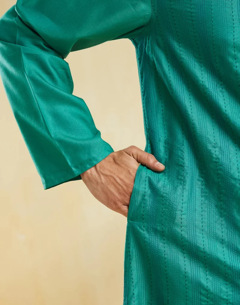 Fabindia Teal Viscose Silk Long Kurta