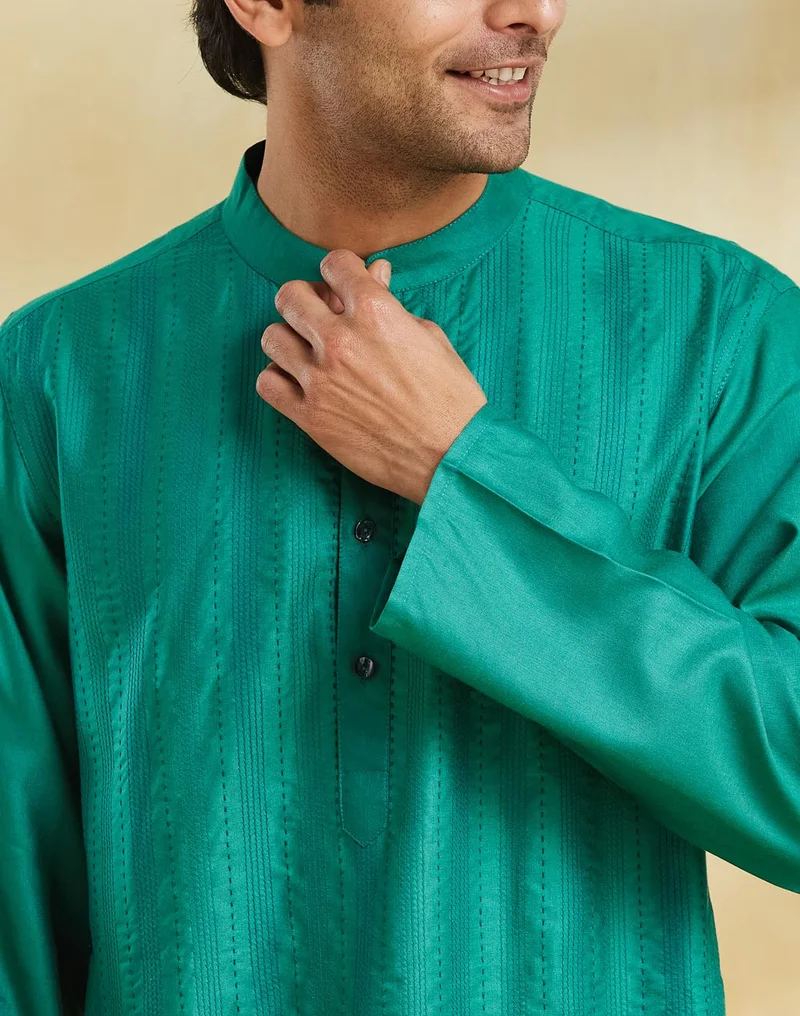 Fabindia Teal Viscose Silk Long Kurta