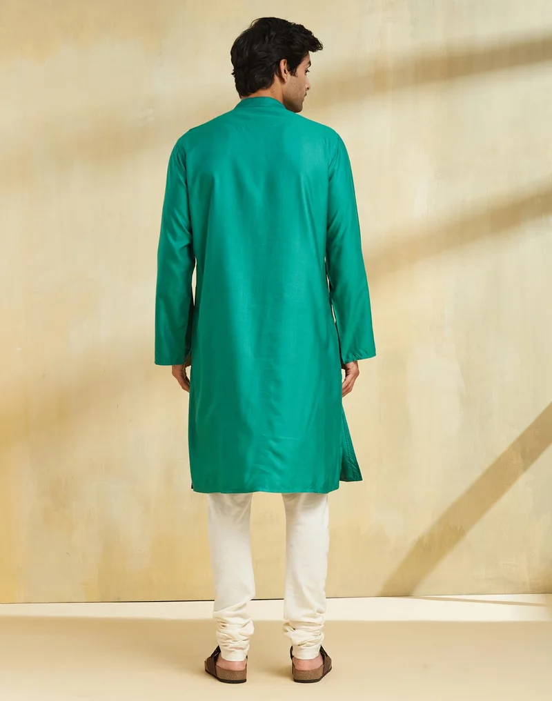 Fabindia Teal Viscose Silk Long Kurta