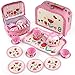 D-FantiX DFantiX Kids Tea Set for Little Girls 15Pcs Pink Tin Tea Party Set for Toddlers Afternoon Tea Time Playset with Metal Teapots Tea Cups Play Dishes Princess Toys Gifts with Carry Case - Image 2