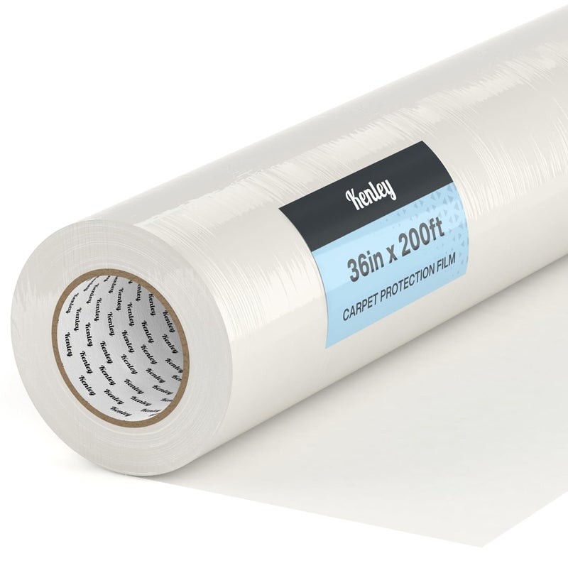 Kenley Carpet Protection Film Self Adhesive Plastic Carpet Protector Film Heavy Duty Shield Covering for Stairs Floor Runner Surface Puncture Water Resistant Sticky Protection Roll 36x200