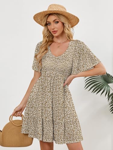 UEAL Modest Dresses for Women Short Casual Summer Boho Dresses for Women Sundresses Small Khaki Floral A - Image 3