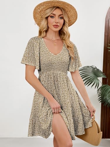 UEAL Modest Dresses for Women Short Casual Summer Boho Dresses for Women Sundresses Small Khaki Floral A - Image 5