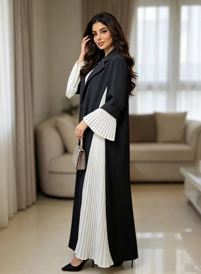 Take Two  Two Tone Pleated Abaya with Notch Lapel for Women | Best Price UAE