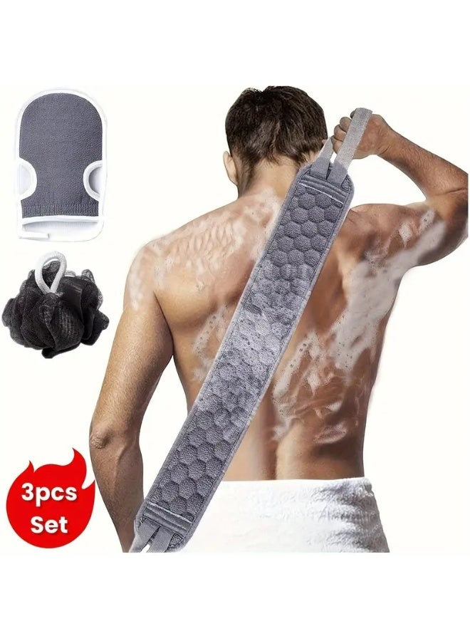 ALMASI 3-Piece Bath and Exfoliation Set – Includes Long-Handled Back Loofah, Body Exfoliating Glove, and Foam Body Sponge – Complete Shower Kit for Deep Cleansing and Skin Care. - Image 1