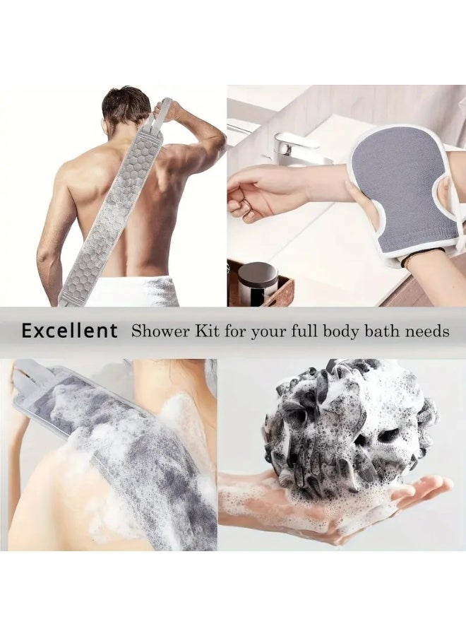 ALMASI 3-Piece Bath and Exfoliation Set – Includes Long-Handled Back Loofah, Body Exfoliating Glove, and Foam Body Sponge – Complete Shower Kit for Deep Cleansing and Skin Care. - Image 3