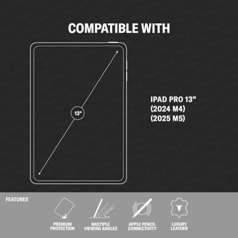 حافظة iPad Pro 13 2024 للاستخدام الاحترافي، جلد فاخر، أسود، وظيفة الحامل، اتصال Apple Pencil، ميزة التنبيه/السكون - Image 2
