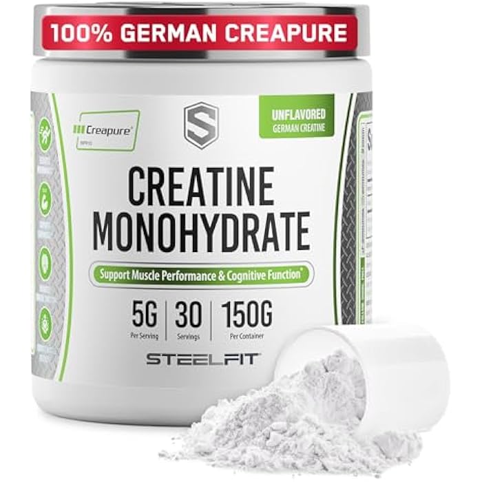 SteelFit Creapure Creatine Monohydrate Powder - German Micronized Creatine Powder for Men & Women - Gym Workout Nutritional Supplements for Muscle Gain, Brain Health & Strength Building, 30 Servings - Image 1
