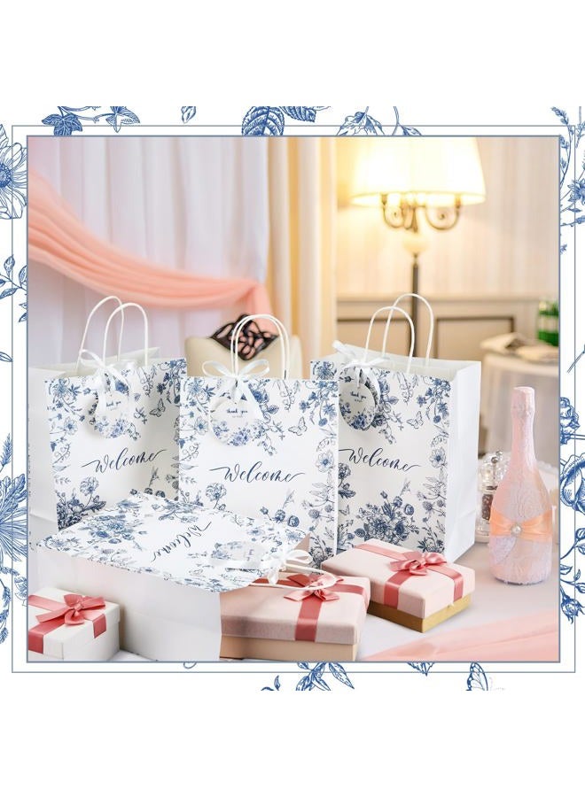 Queekay 36 Pcs Welcome Paper Gift Bags with Handle 9.8 x 7.8 x 4 Inches with 36 Tags Wedding Party Favor Bridal Gift Bags for Guests Birthday Baby Shower Party Favors (Blue Floral,Blue and White) - Image 5