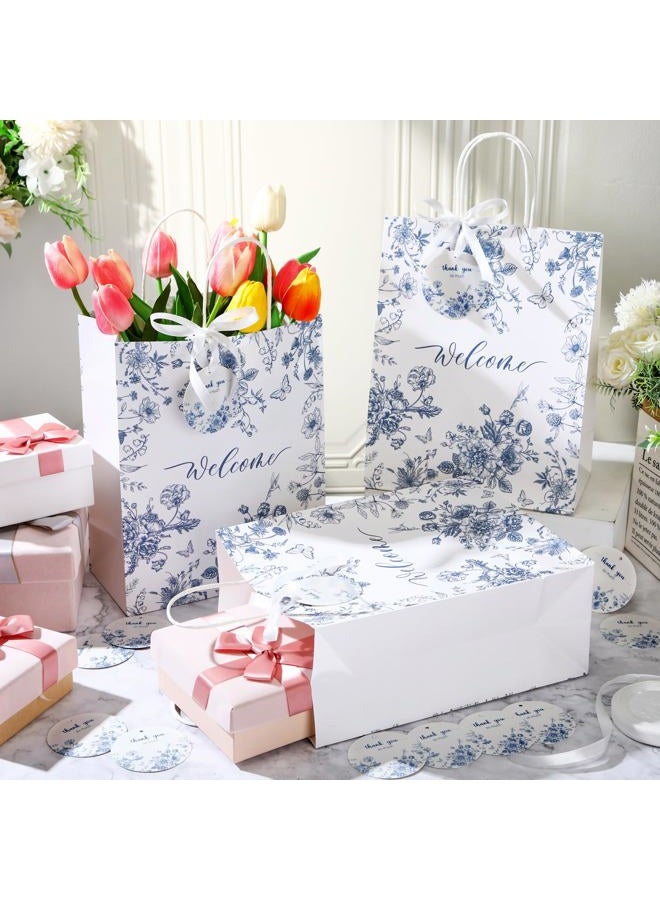 Queekay 36 Pcs Welcome Paper Gift Bags with Handle 9.8 x 7.8 x 4 Inches with 36 Tags Wedding Party Favor Bridal Gift Bags for Guests Birthday Baby Shower Party Favors (Blue Floral,Blue and White) - Image 4