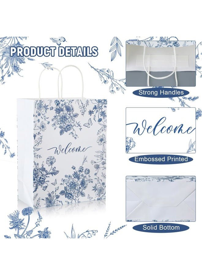 Queekay 36 Pcs Welcome Paper Gift Bags with Handle 9.8 x 7.8 x 4 Inches with 36 Tags Wedding Party Favor Bridal Gift Bags for Guests Birthday Baby Shower Party Favors (Blue Floral,Blue and White) - Image 3