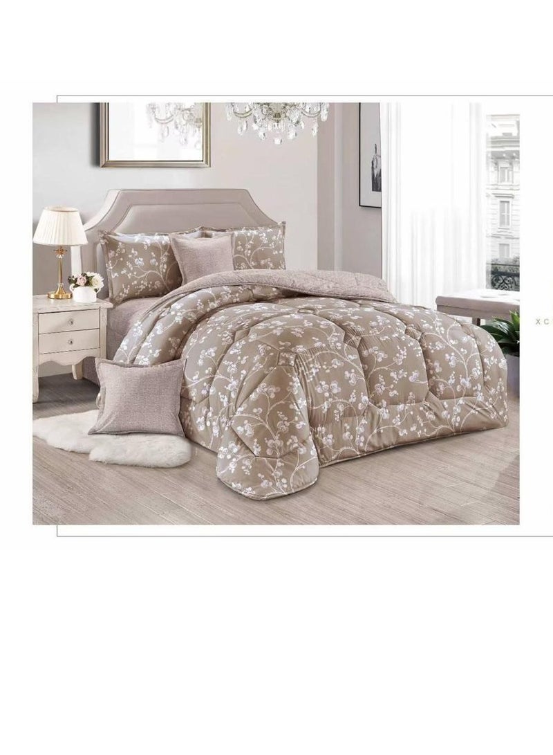 King Size Stylish Comforter Set, 100% Cotton Multicolor, Fitted Bedsheet 6Pcs set, 220x240cm