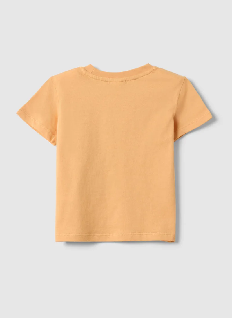 او في اس Ovs Regular Fit Orange Pure Cotton T-Shirt For Children With Print