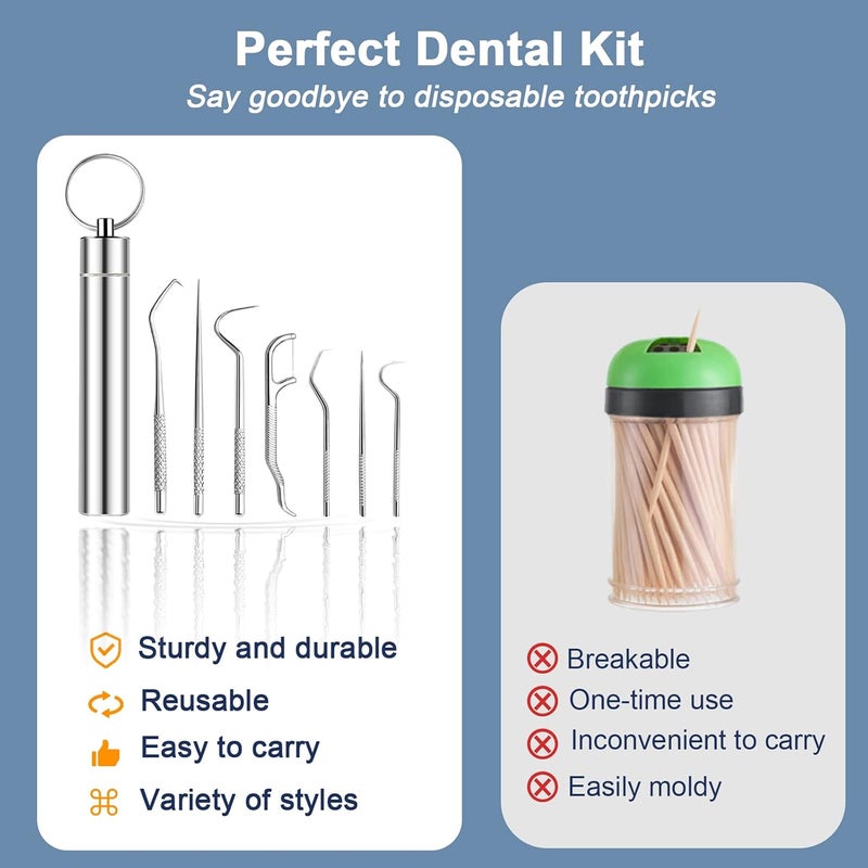 BOWJETE 14 Pieces 2 Set Holders Portable Metal Toothpick Reusable Portable Stainless Steel Toothpicks Pocket Set with Holder for Outdoor Picnic Camping Traveling Toothpick Holder Titanium Toothpick - Image 4