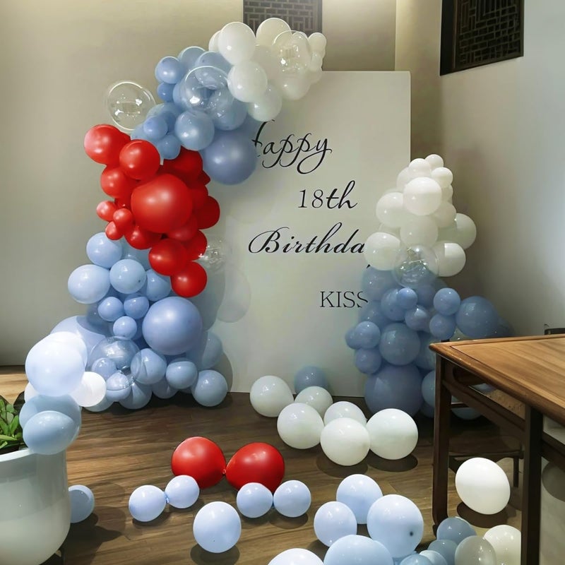 MEBAY Dusty Blue Gray Red Silver Balloon Arch Kit, 141 Pcs Dusty Blue Retro Grey Metallic Silver Red and Silver Confetti Balloons for Birthday Wedding Baby Bridal Shower - Image 5