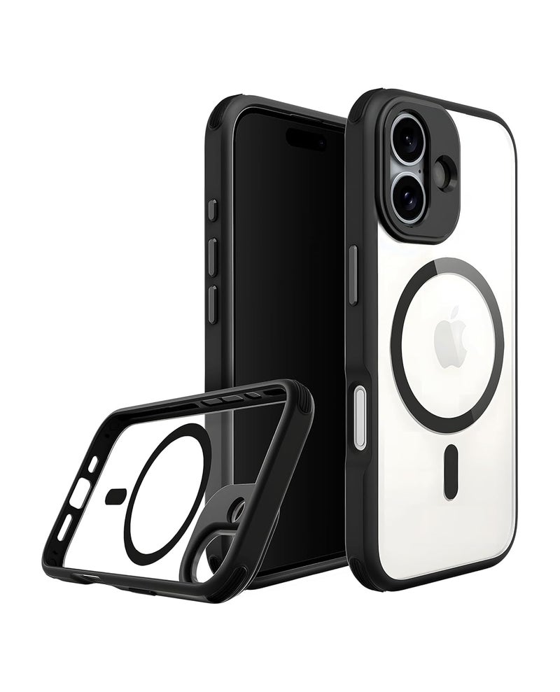 Daily Objects Polycarbonate Case for iPhone 16 Compatible with Mag-Safe Wireless Charging | Black Hybrid Magnetic Armour Slim Shockproof Back Cover - Image 1