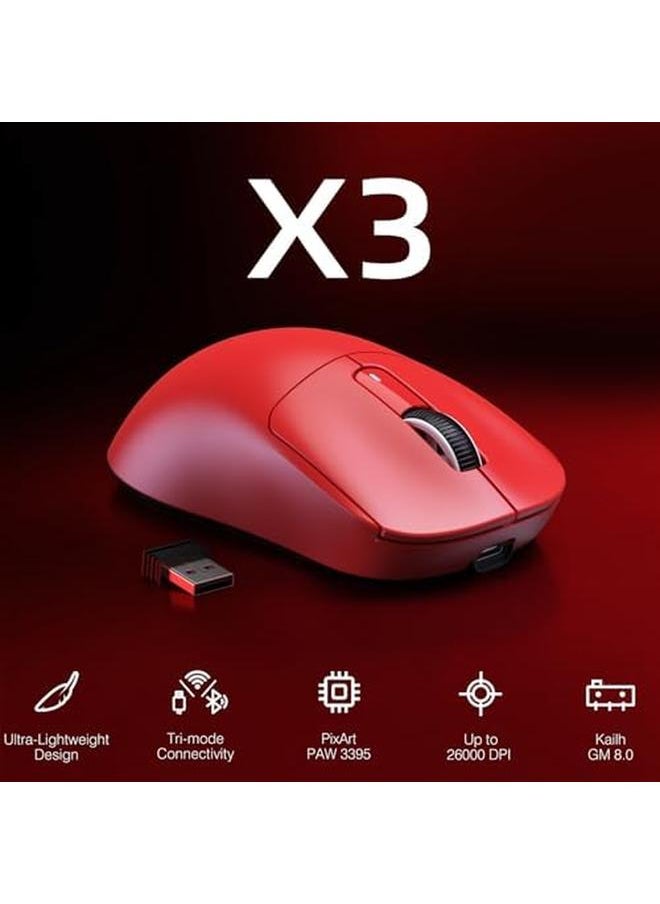 erorex - Attack Shark X3 Wireless Gaming Mouse 49G Ergonomic Computer Mouse Triple Modes Paw3395 26K Dpi Optical Sensor 200H Battery Life Programmable Buttons Gaming Accessories For Pc Laptop Mac Red - Image 1