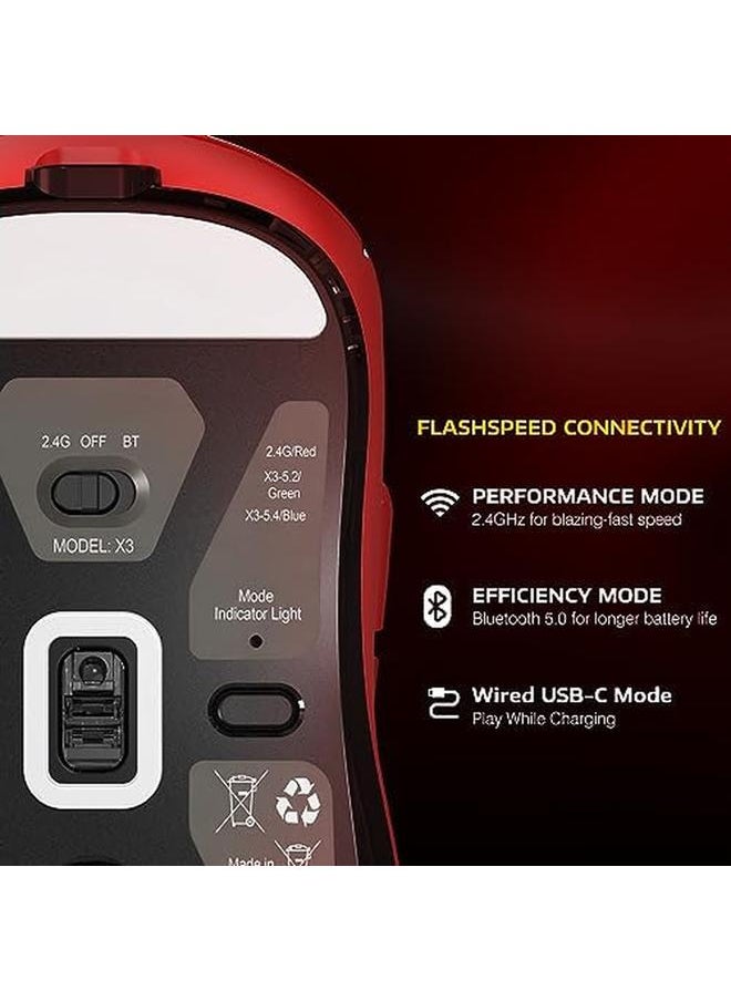 erorex - Attack Shark X3 Wireless Gaming Mouse 49G Ergonomic Computer Mouse Triple Modes Paw3395 26K Dpi Optical Sensor 200H Battery Life Programmable Buttons Gaming Accessories For Pc Laptop Mac Red - Image 1