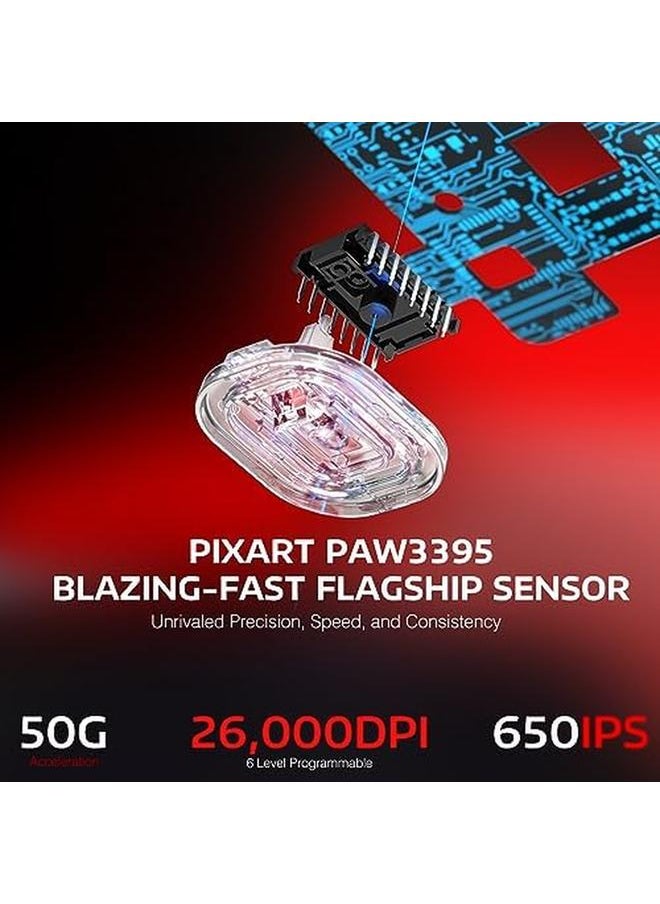 erorex - Attack Shark X3 Wireless Gaming Mouse 49G Ergonomic Computer Mouse Triple Modes Paw3395 26K Dpi Optical Sensor 200H Battery Life Programmable Buttons Gaming Accessories For Pc Laptop Mac Red - Image 1