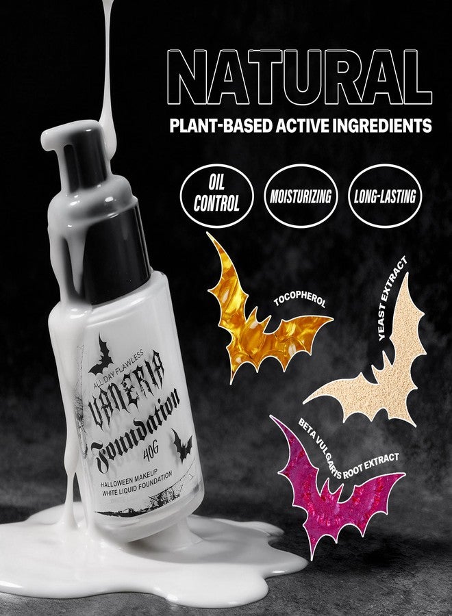 VANERIA White Foundation Liquid, Face Makeup Full Coverage Waterproof, Mixer Use or White Base for Goths, Vampires, Clowns. 30ML - Image 4