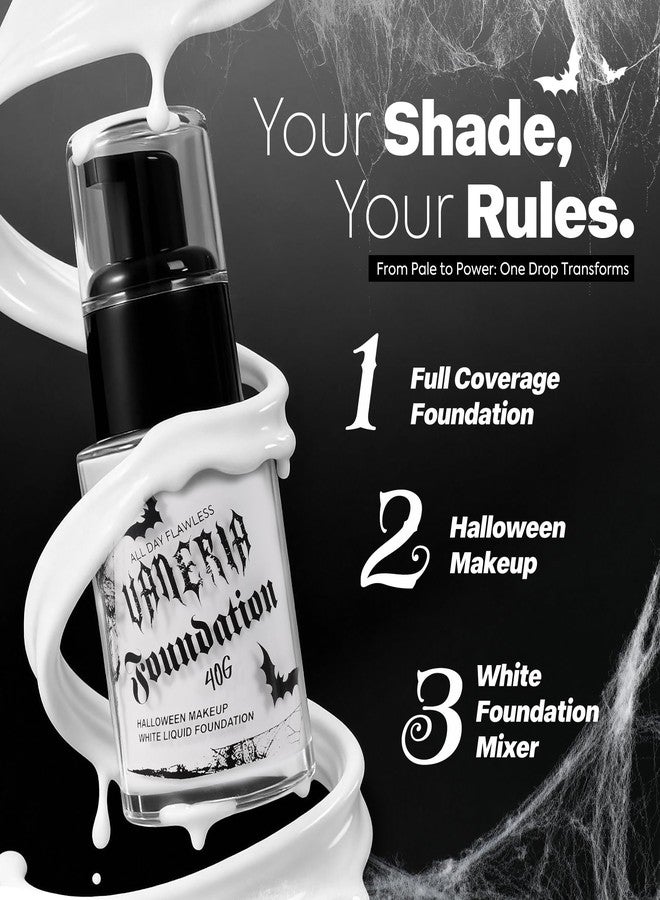 VANERIA White Foundation Liquid, Face Makeup Full Coverage Waterproof, Mixer Use or White Base for Goths, Vampires, Clowns. 30ML - Image 3