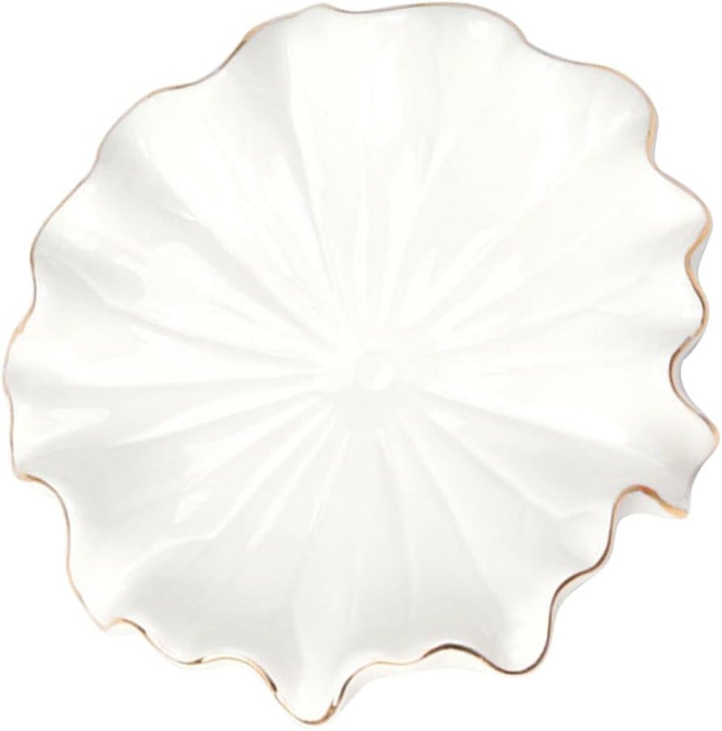 White Ceramic Soap Dish With Gold Rim Self Draining Leaf Shape Bathroom Accessory - Image 2