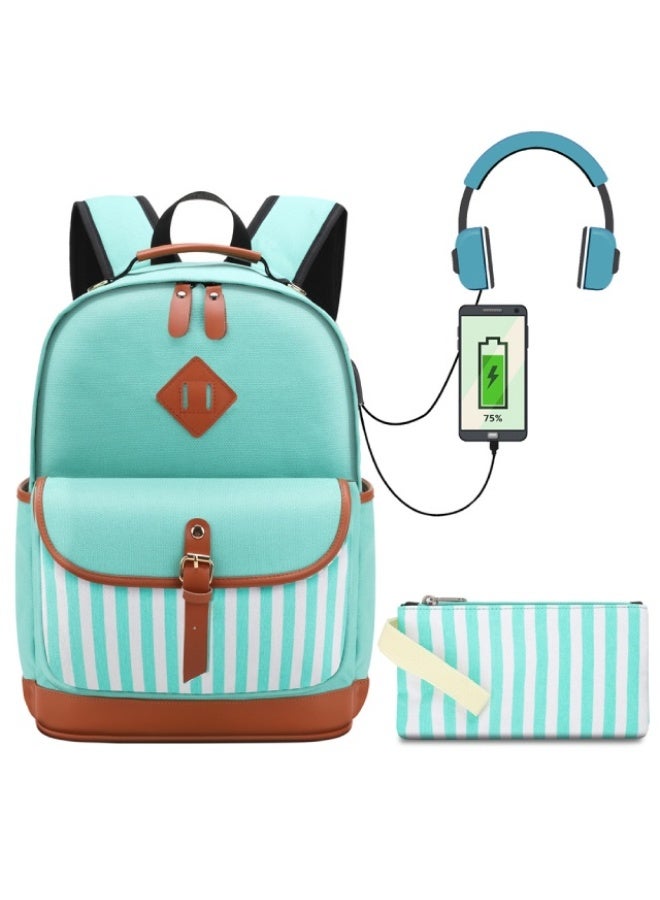 Backpack, Teal Stripes with USB port, China