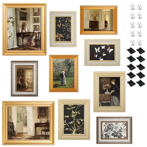 Foxtell 10 Pack Vintage Picture Frames for Wall or Tabletop Display Ornate Vintage Picture Frames Vintage Wall Art for Gallery Bedroom Living Room Antique Photo Frame for Wall Dcor - Image 1