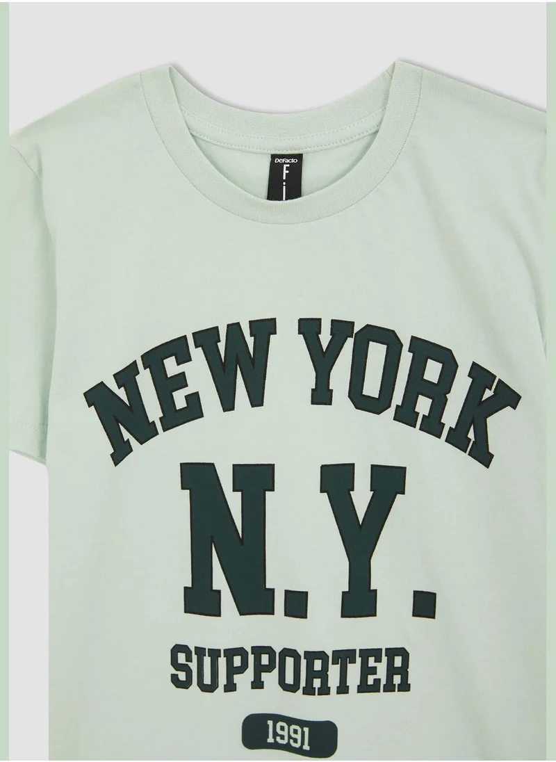 DeFacto Short Sleeve Slogan Print Pyjama Set