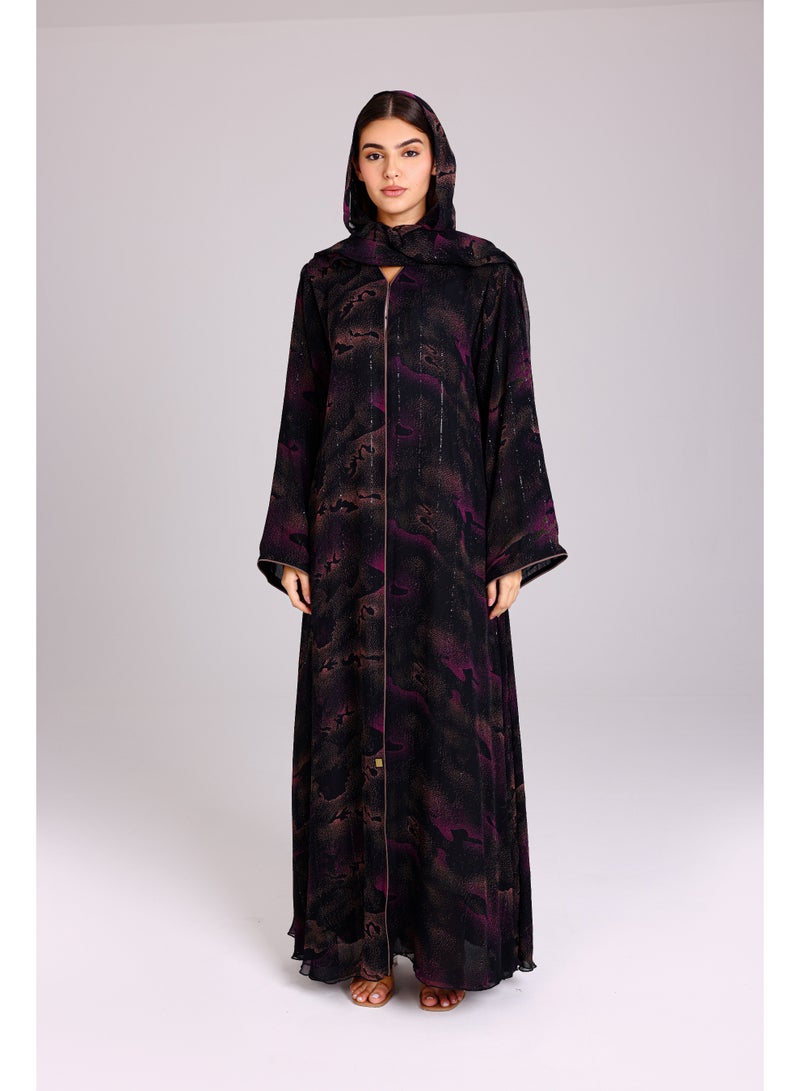 اكسا عباية نقوش ظلال انيقة بنفسجي - Image 1
