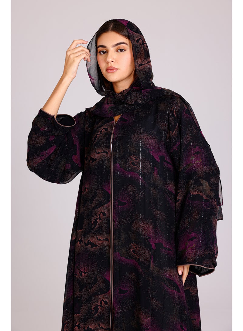 اكسا عباية نقوش ظلال انيقة بنفسجي - Image 2