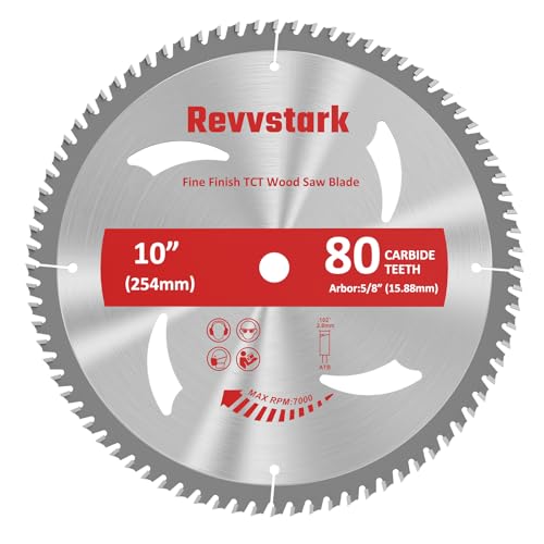 Revvstark 10 Inch Table Saw Blades TCT Circular Saw Blade 80T with 5/8" Arbor, Fine Finish Carbide Miter Saw Blades for Cutting Various Wood Fit Dewalt Craftsman Ryobi - Image 1