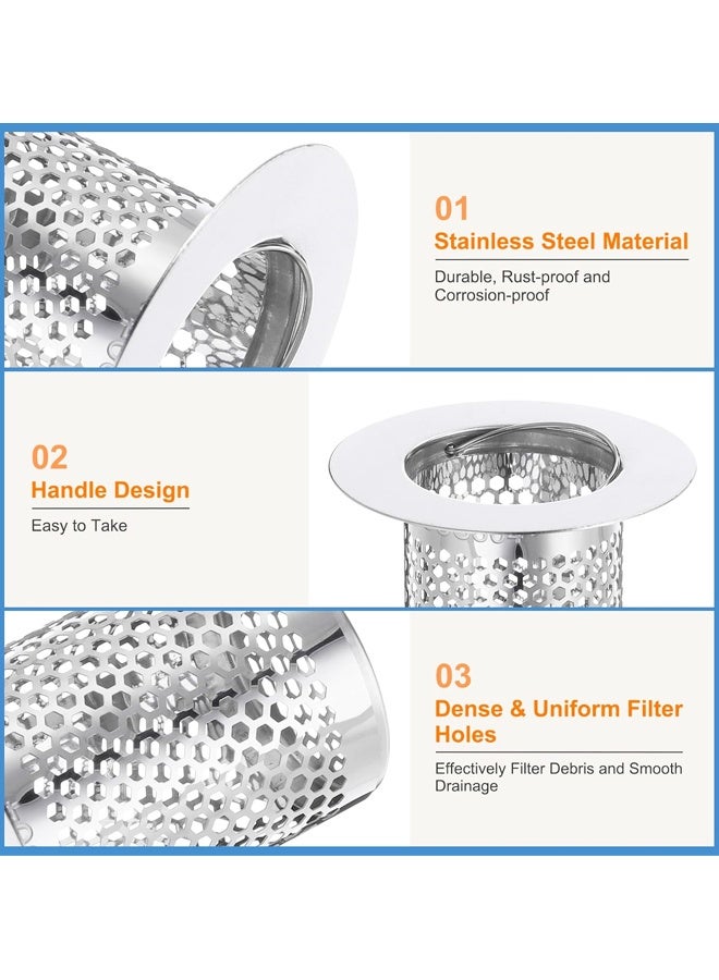 عبوة من 2 مصفاة تصريف دش، مصفاة تصريف أرضية من الفولاذ المقاوم للصدأ، مجمع شعر الحوض العميق للمطبخ والحمام والشرفة وتصريف الأرضية - Image 3