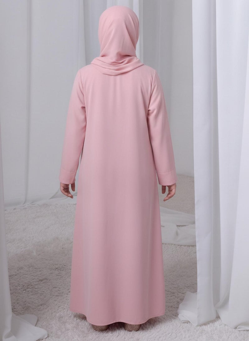 MSquare Fashion Pink Kids Abaya with Matching Hijab for Girls Korean Nida Fabric Modest Islamic Dress 8 Colors Available - Image 4