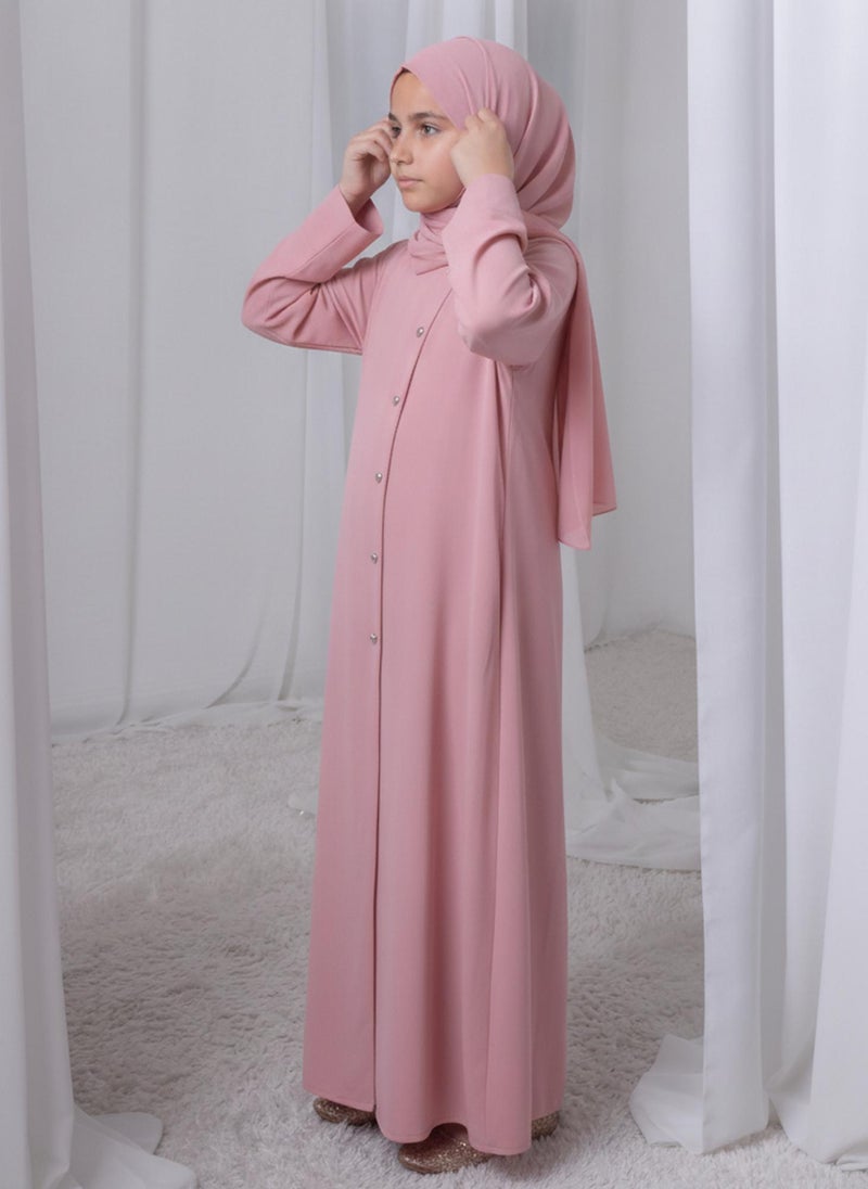 MSquare Fashion Pink Kids Abaya with Matching Hijab for Girls Korean Nida Fabric Modest Islamic Dress 8 Colors Available - Image 2