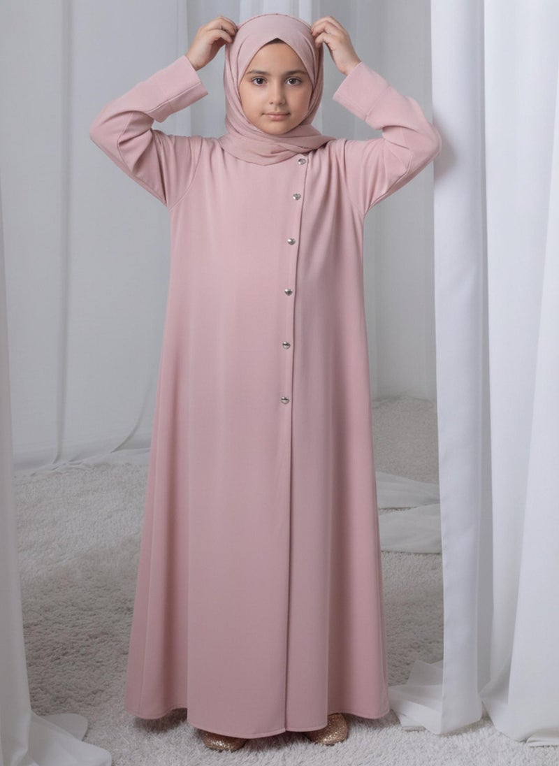 MSquare Fashion Pink Kids Abaya with Matching Hijab for Girls Korean Nida Fabric Modest Islamic Dress 8 Colors Available - Image 1
