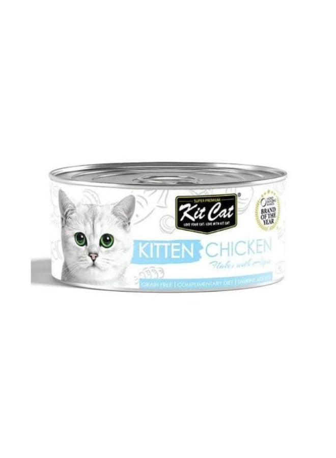 Kit Cat Kitten Chicken Wet Food Flakes with Aspic Grain-Free High Protein Meal with Taurine for Growing Kittens