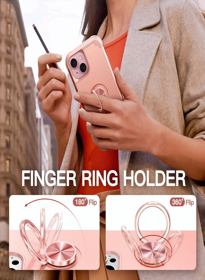 اي دي ويل جراب IDweel لهاتف iPhone 15 مع واقي شاشة + حامل حلقي 360 درجة + واقي عدسة الكاميرا، تصميم 2 في 1 مقاوم للصدمات، نحيف، هجين، متين، مصنوع من البولي كربونات الصلب، مع مصد من السيليكون الناعم، لون ذهبي وردي - Image 5
