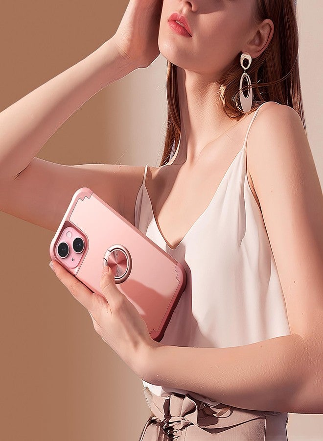اي دي ويل جراب IDweel لهاتف iPhone 15 مع واقي شاشة + حامل حلقي 360 درجة + واقي عدسة الكاميرا، تصميم 2 في 1 مقاوم للصدمات، نحيف، هجين، متين، مصنوع من البولي كربونات الصلب، مع مصد من السيليكون الناعم، لون ذهبي وردي - Image 4
