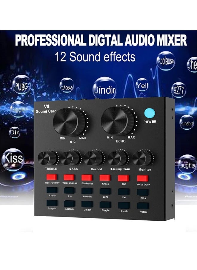 Generic Condenser Microphone Mic Sound Card with Voice Changer Audio Mixer Podcast Bluetooth Live Sound Board for iPhone PC Phone Microphone, 13 Sound Effects Mixer for Streaming, Recording, Gaming, YouTube  - Image 3