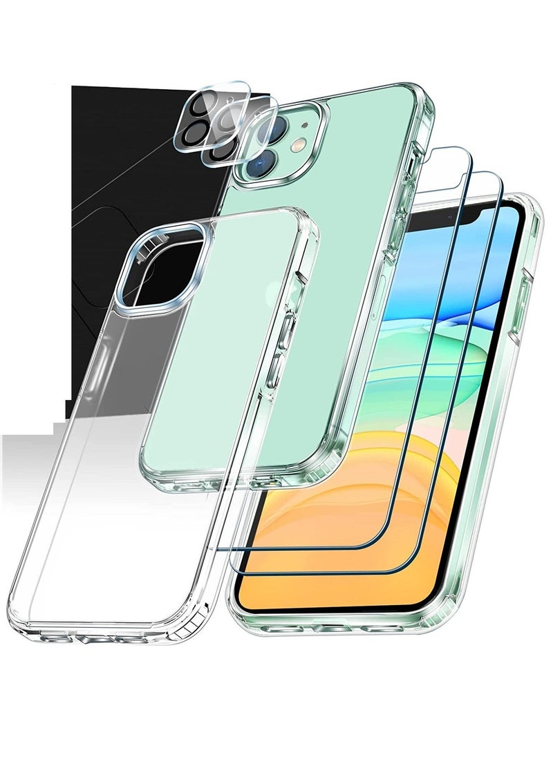 Raxoom Upgraded  [5-in-1] for iPhone 11 Case, with 2 Pcs 9H Tempered Glass Screen Protector + 2 Lens Protector, Matte-Finish, Shockproof Dropproof, Anti-Scratch Phone Case Cover Kit for iPhone 11, Clear - Image 1