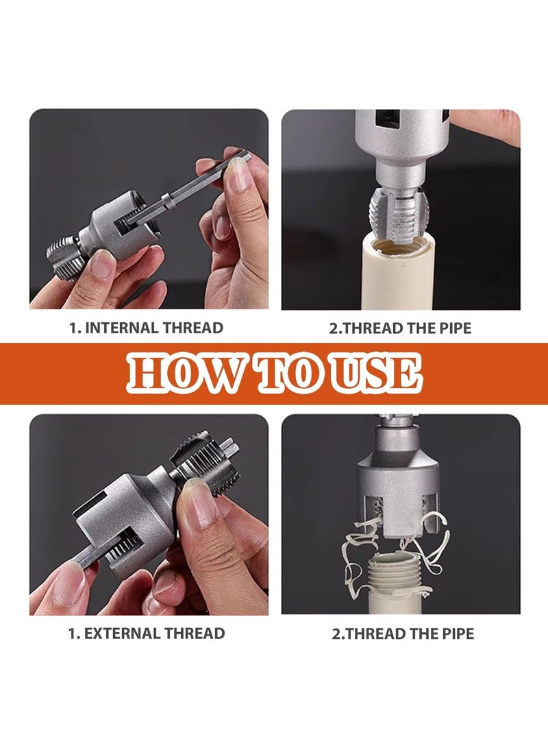 يوڠام أداة دمج لولبة الأنابيب الداخلية والخارجية 2025 الجديدة، أداة لولبة 2 في 1 لقص لولب الأنابيب PVC والمعدنية للاستخدام مع المثقاب الكهربائي مقاس 1/2" + 3/4" - Image 3