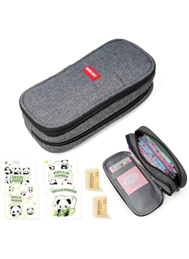 TRASSLE Big Capacity Pencil Case, Fashionable Pencil Case for Girls and Boys, Canvas Pencil Pouch,With Name Stickers and Cute Cute Panda Notebook For Office College School  - Image 1