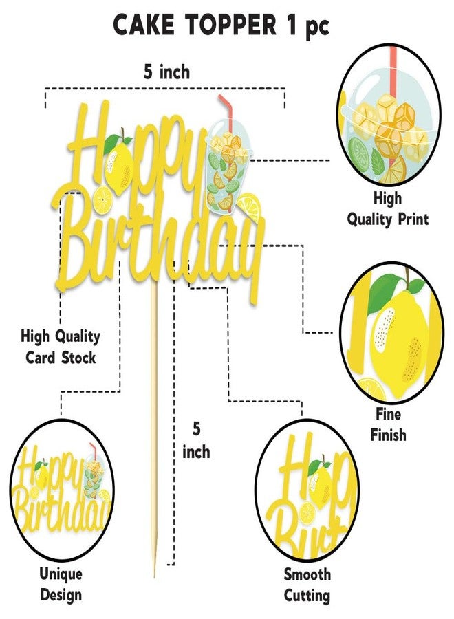 Festiko® Set of 7 Pcs Lemon Theme Happy Birthday Combo (Cake & Cupcake Toppers), Cake Decoration Supplies, Lemon Theme Decorations, Birthday Decoration Items - Image 5