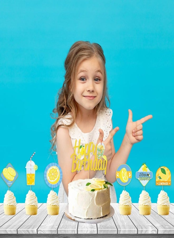 Festiko® Set of 7 Pcs Lemon Theme Happy Birthday Combo (Cake & Cupcake Toppers), Cake Decoration Supplies, Lemon Theme Decorations, Birthday Decoration Items - Image 3